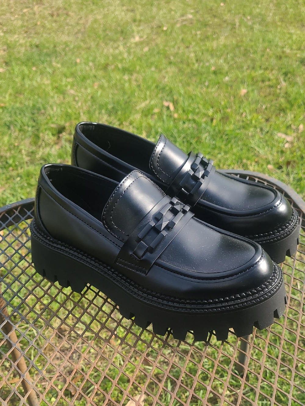 Steve Madden Black Lug Sole Penny Loafers